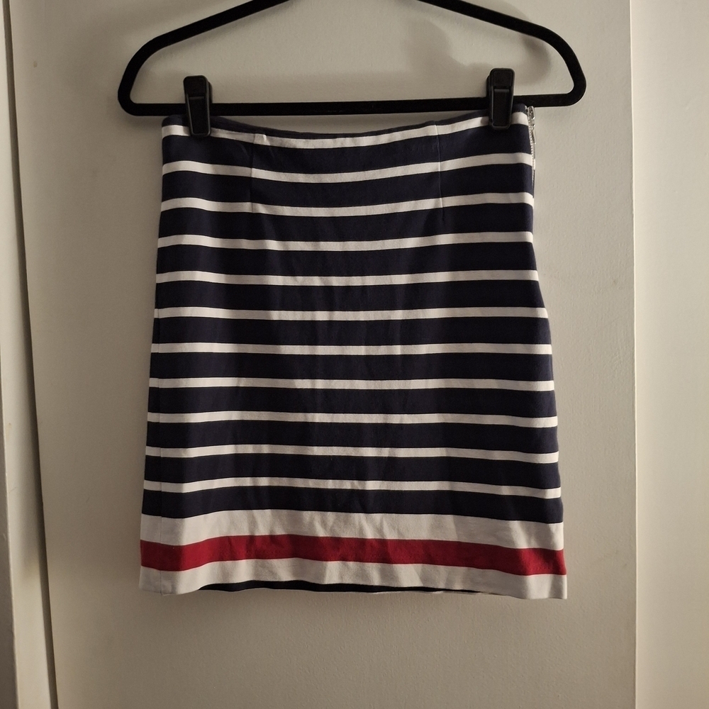 Banana Republic Women's Striped Pencil Skirt in Navy and White with Red Trim